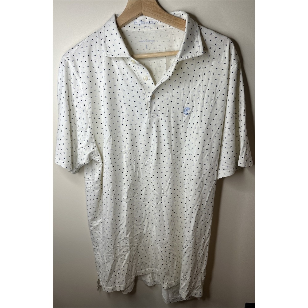 Draddy Sport Polo Shirt Mens Size Large Blue Martini Print Stretch Performance